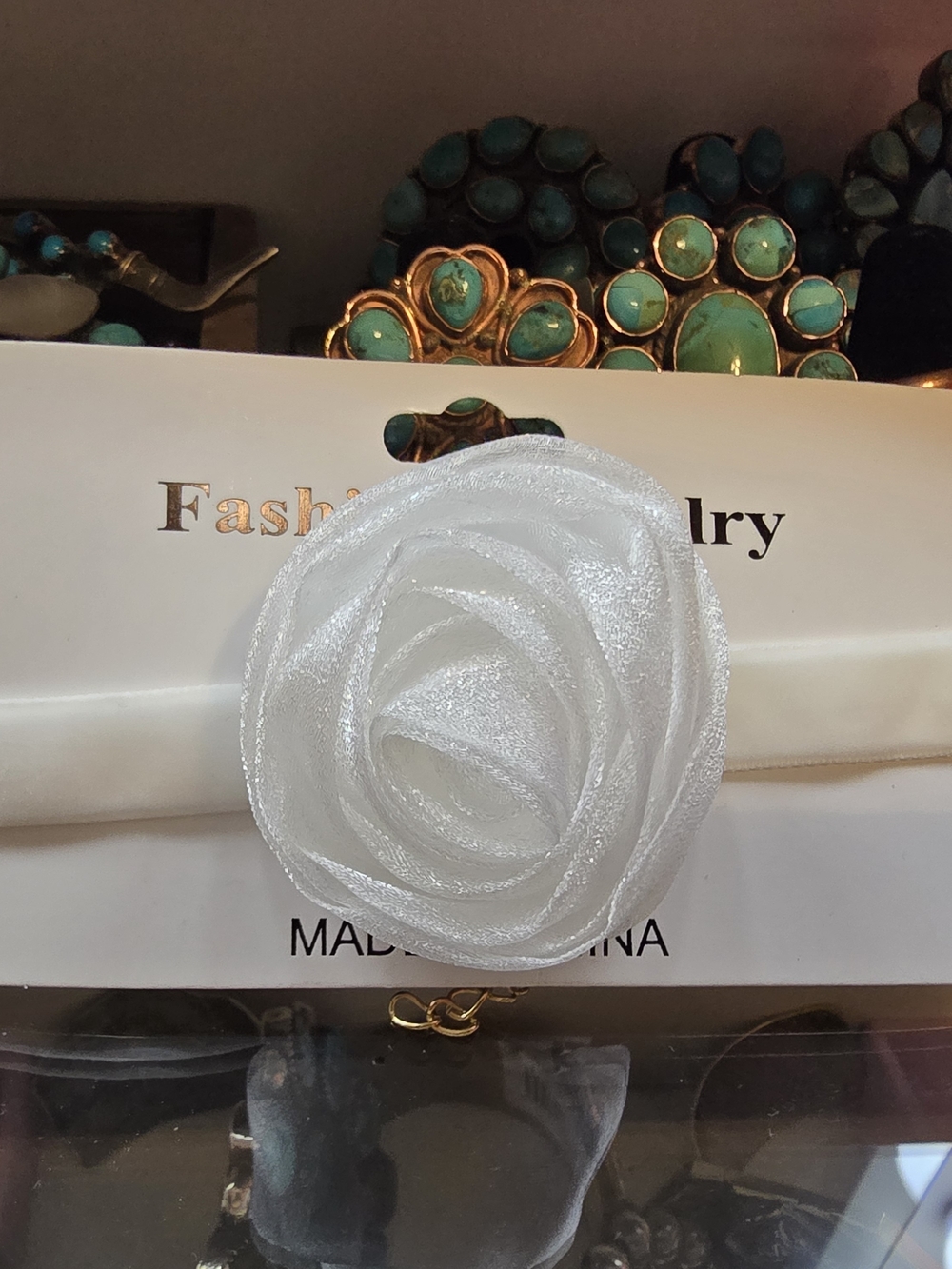 White Floral Fabric Rose For Your Neck - Fashion Jewelry